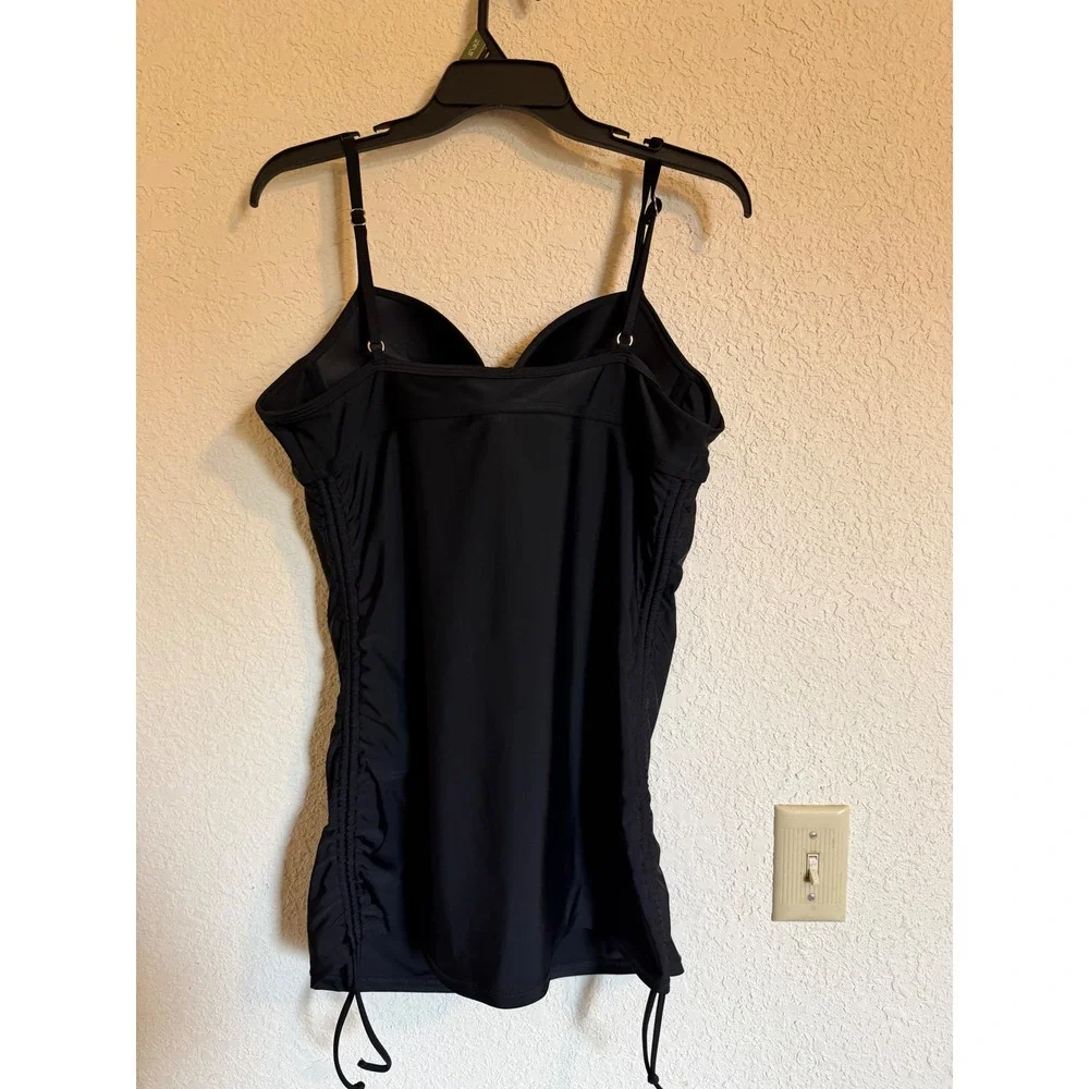 Love Your Assets Spanx Black Ruched Tankini Top Underwire XL beach vacation